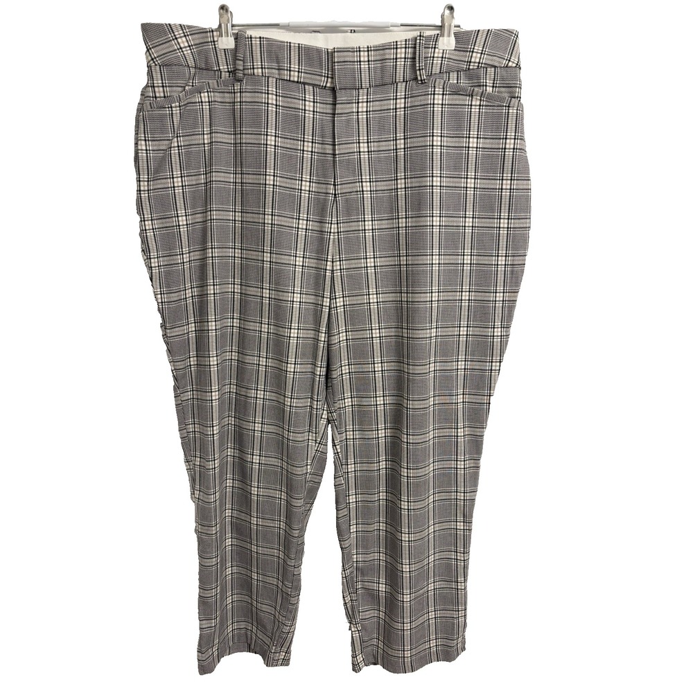 Ava & Viv Women's 18 Crop Pants Casual Career Plaid Black/Tan Urban‎ Streetwear